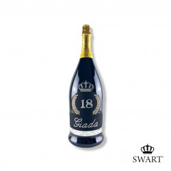 Bottiglia Imperiale Jéroboam 3L nera personalizzata per Compleanno con Età Nome e Dedica con cristalli