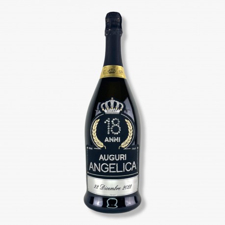 Bottiglia Imperiale Personalizzabile per Compleanno con Età Nome Dedica con Cristalli 1,5L