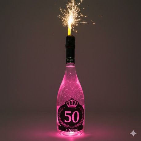 Bottiglia LUMINOSA personalizzata per Compleanno 50 anni 0,75L